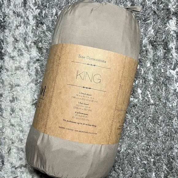 NWT Linens & Hutch 6-Piece Sheet Set - King (Taupe) - Picture 5 of 8